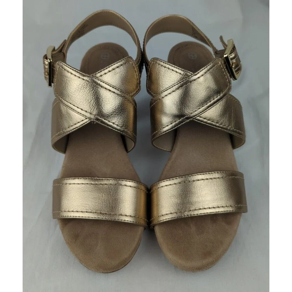 Giani Bernini Pumps Heels Gold Metallic Cross Strap Memory Foam 7.5
